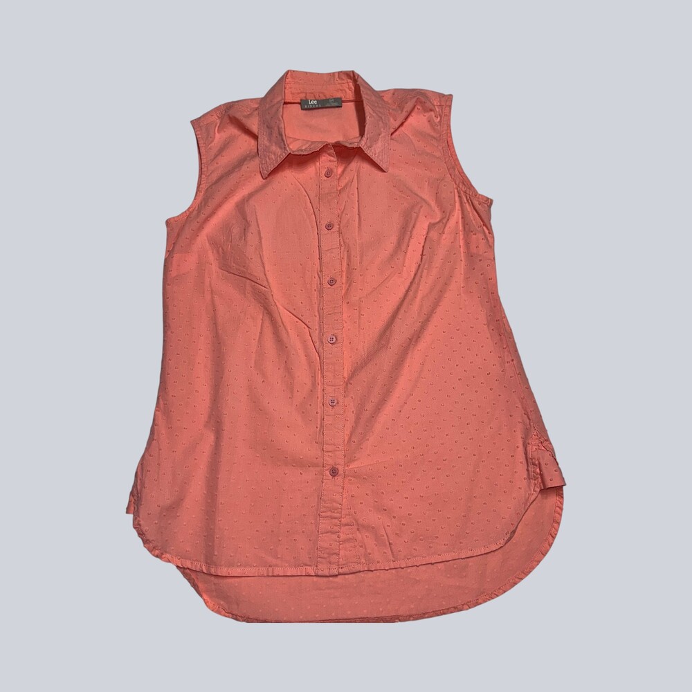 Lee Riders Women’s Coral Swiss Dot Sleeveless Button Front Shirt Small